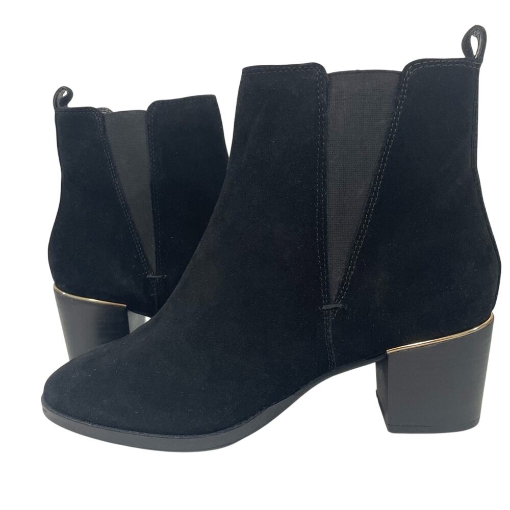 Crevo Lavinia Black Suede Pull-On Moto Chelsea Ankle Boots Goth Edgy Size 9